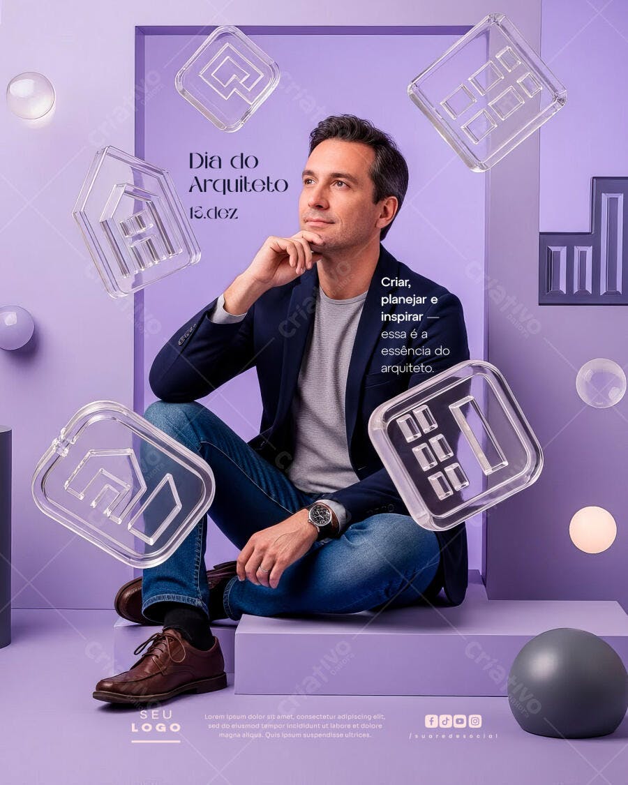 Post Redes Sociais Dia do Arquiteto 15 Dezembro Roxo Lilás PSD Editável