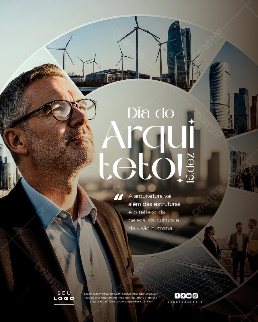 Post para Redes Sociais Dia do Arquiteto 15 Dez PSD Editável
