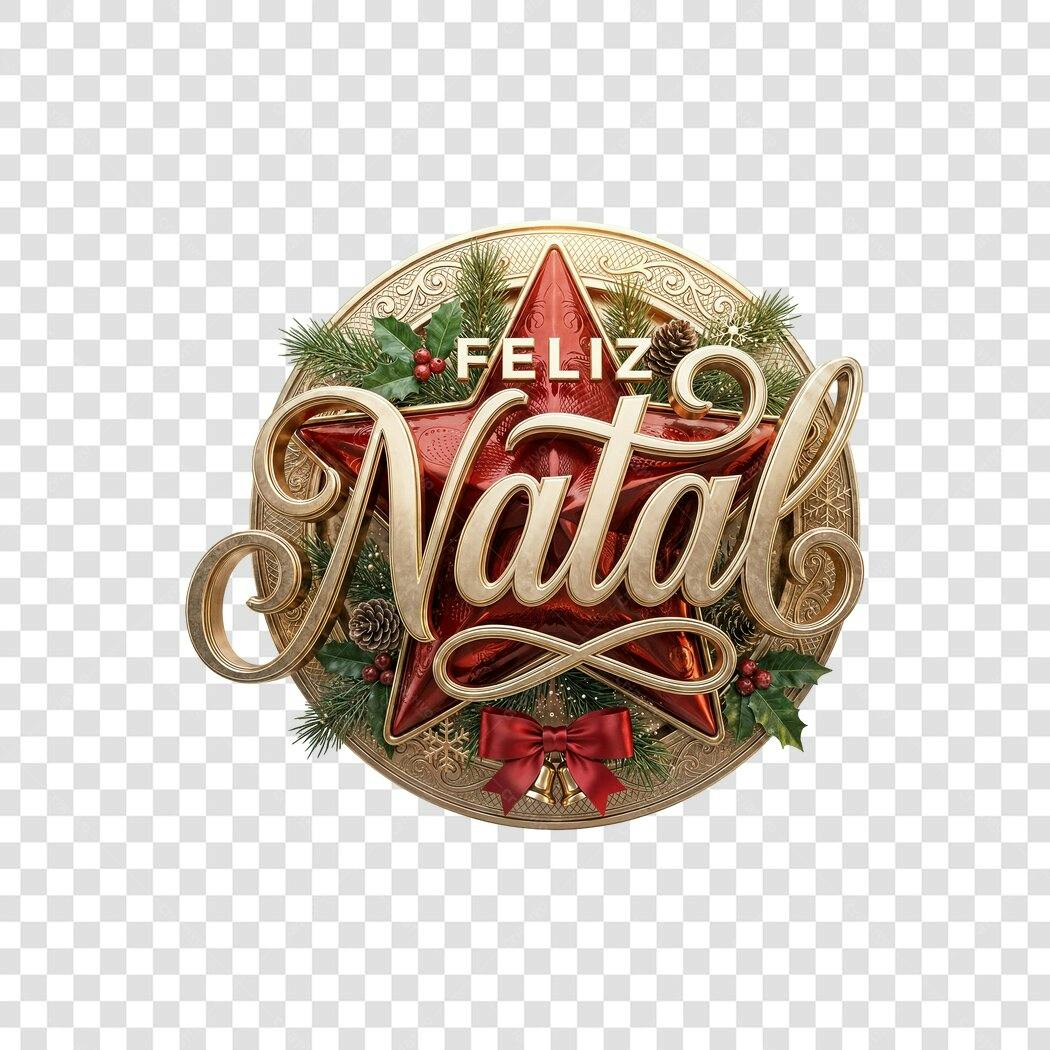 Selo Feliz Natal Dourado Vermelho Festivo PNG com fundo transparente