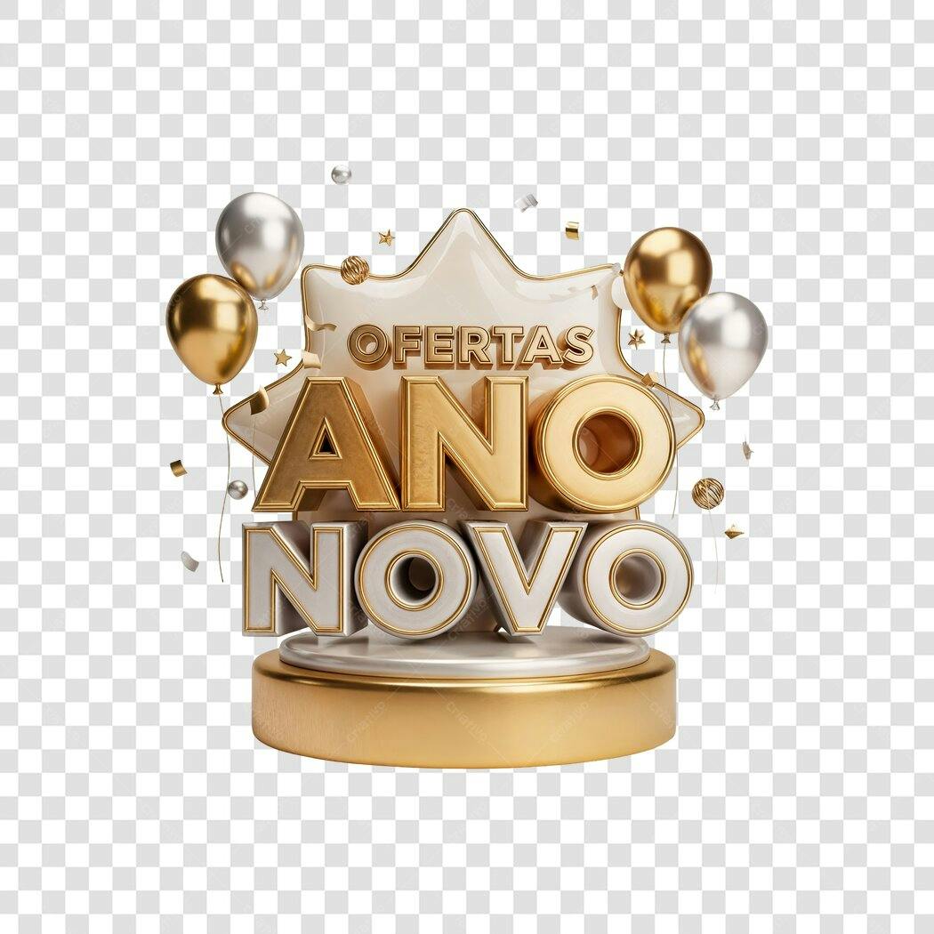 Elemento 3D Ofertas Ano Novo Dourado Prata Balões PNG com fundo transparente