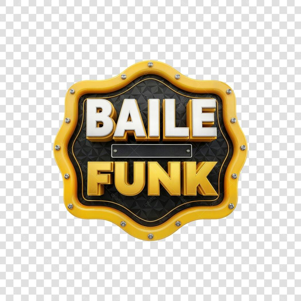 Selo 3D para Baile Funk dourado e preto PNG com fundo transparente