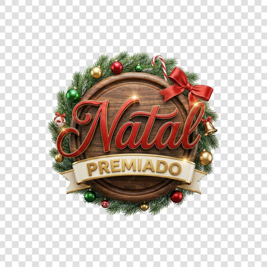 Selo promocional Natal Premiado vermelho verde dourado PNG com fundo transparente