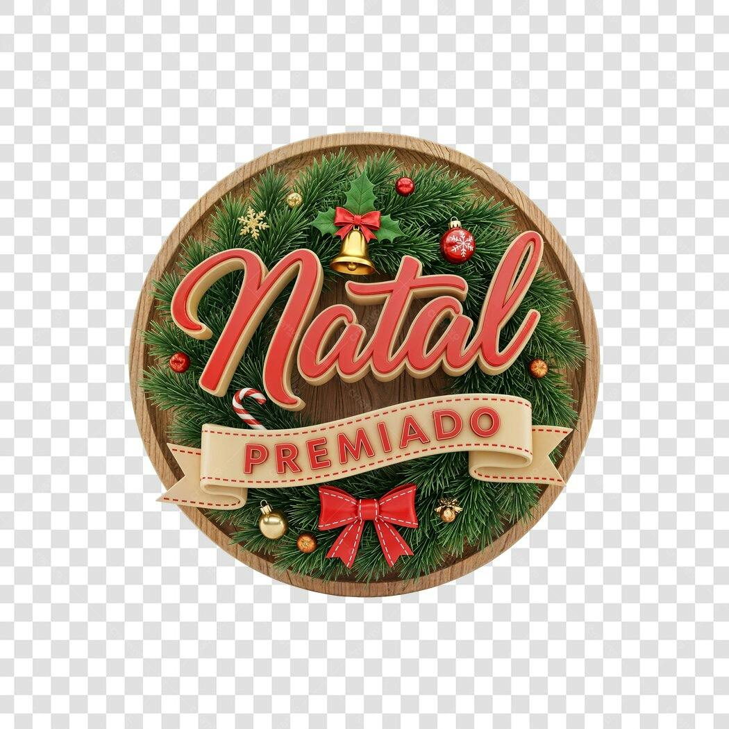 Selo Natal Premiado vermelho e verde com enfeites dourados PNG com fundo transparente