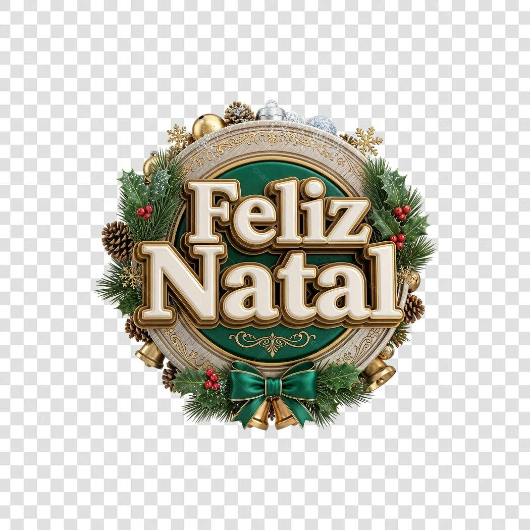 Título Feliz Natal Guirlanda Dourada Verde Festiva PNG com fundo transparente