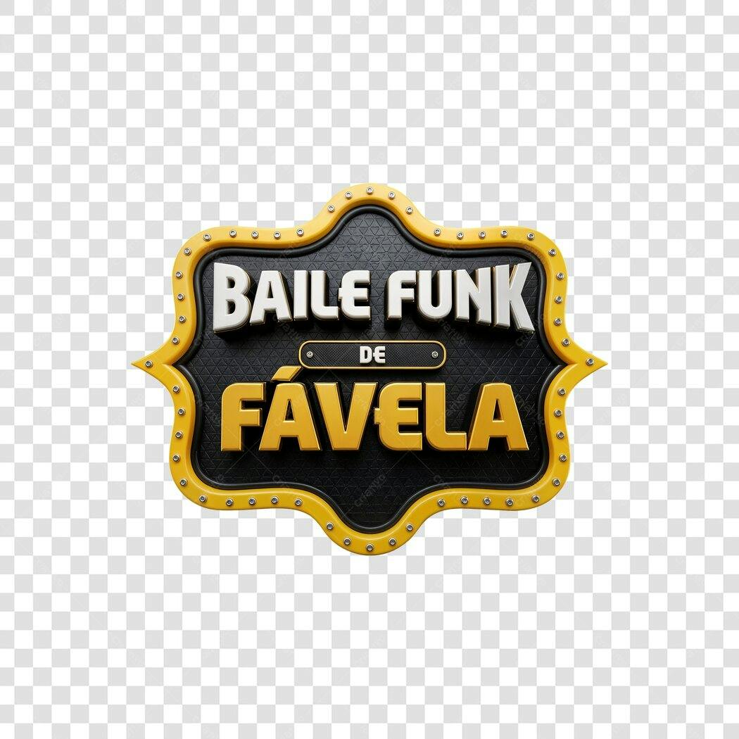 Logotipo 3D Baile Funk de Favela Amarelo Preto PNG com fundo transparente