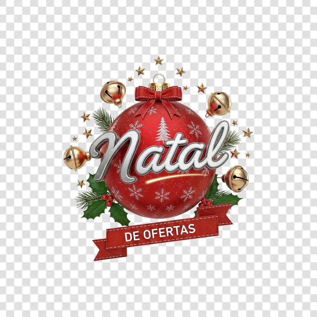 Selo de Ofertas Natalinas Vermelho Dourado e Prata PNG com fundo transparente