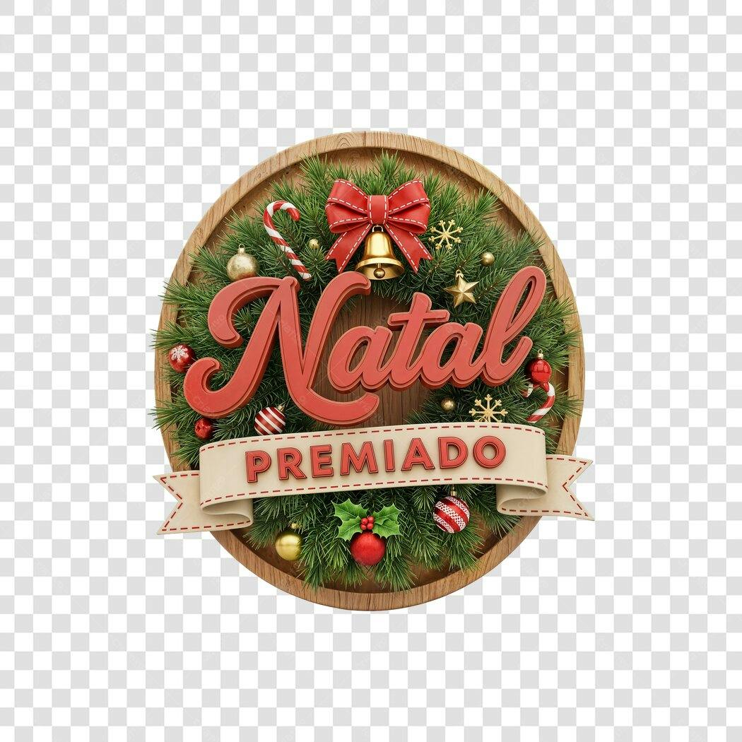 Selo Natal Premiado 3D Vermelho Verde Dourado PNG com fundo transparente