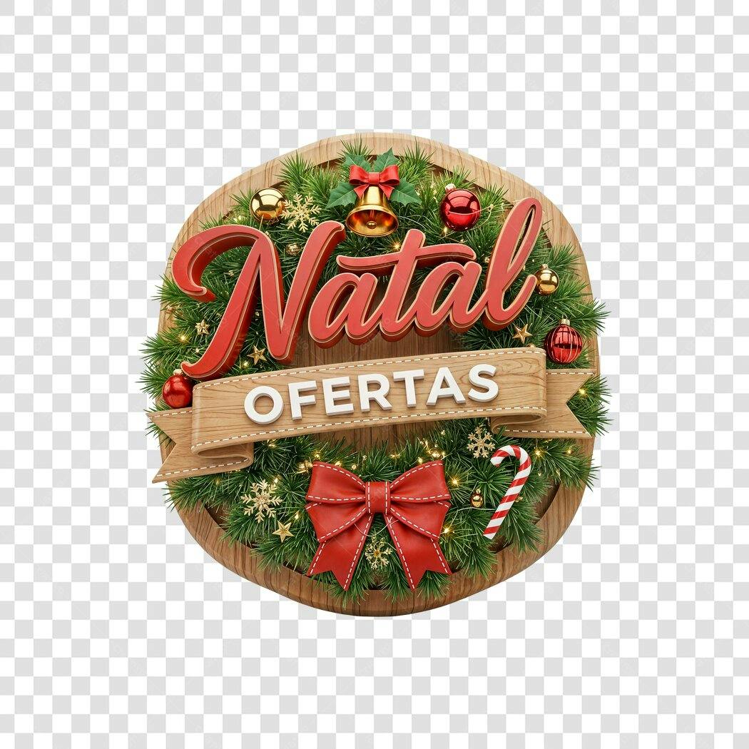 Selo promocional Natal Ofertas festivo com laço vermelho PNG com fundo transparente