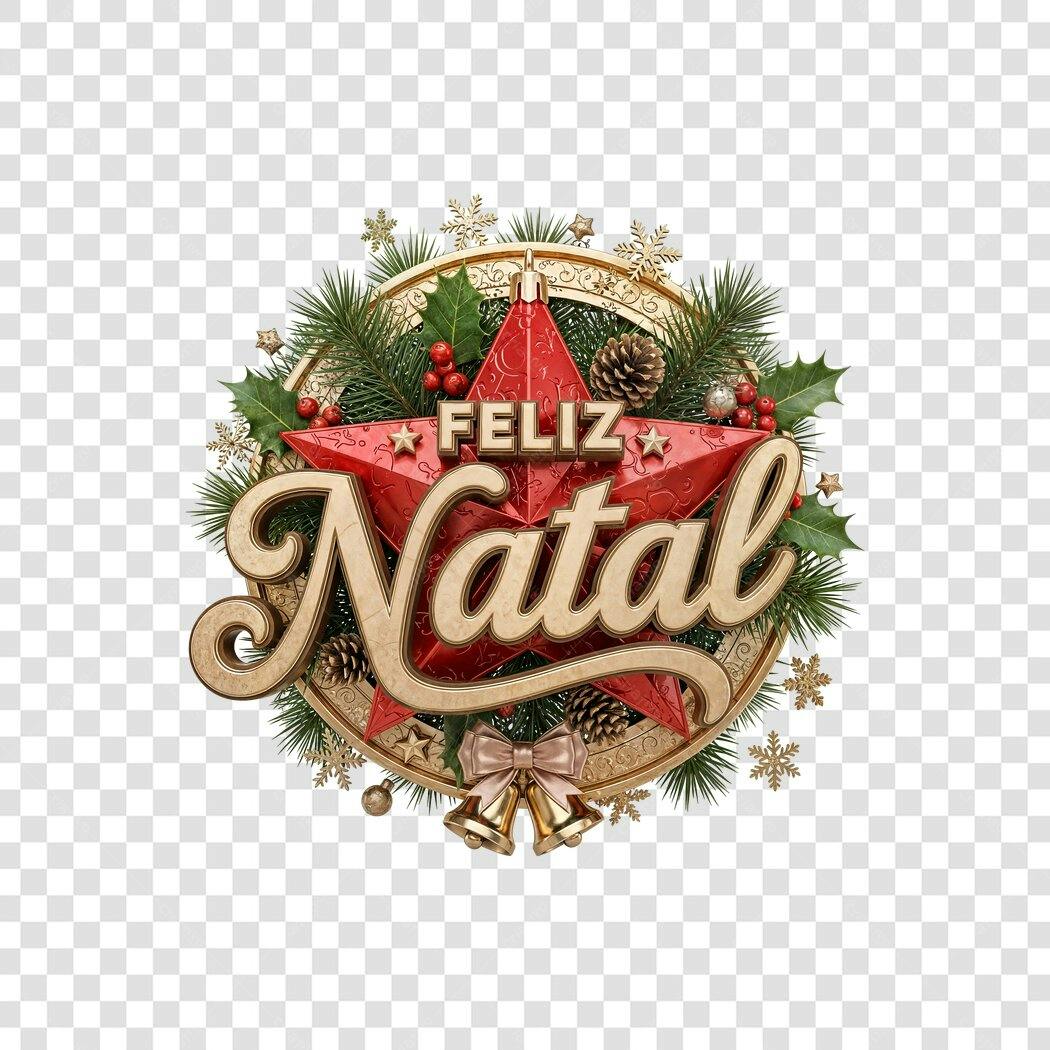 Selo Feliz Natal 25 de Dezembro com Estrela Vermelha e Guirlanda PNG com fundo transparente