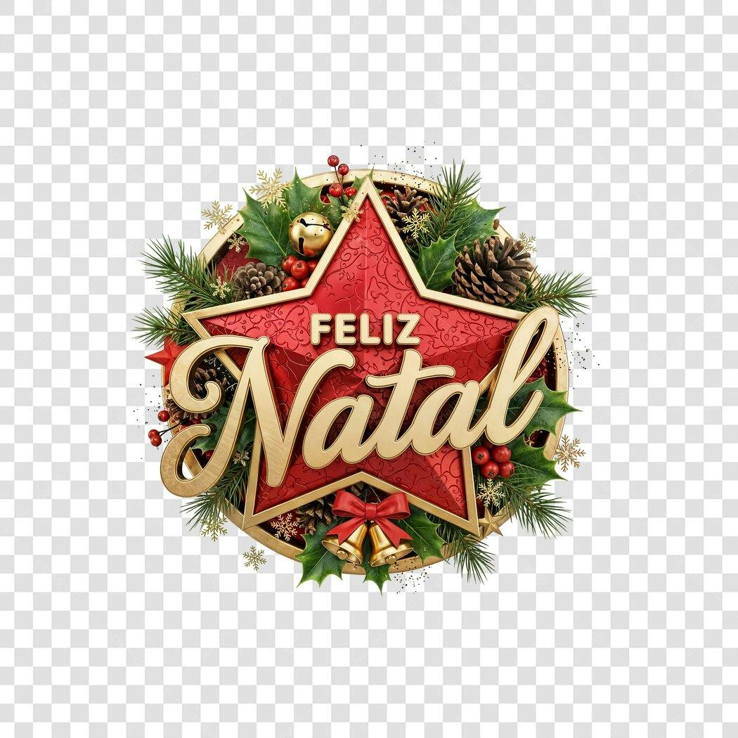 Elemento gráfico Feliz Natal estrela vermelha e dourada PNG com fundo transparente