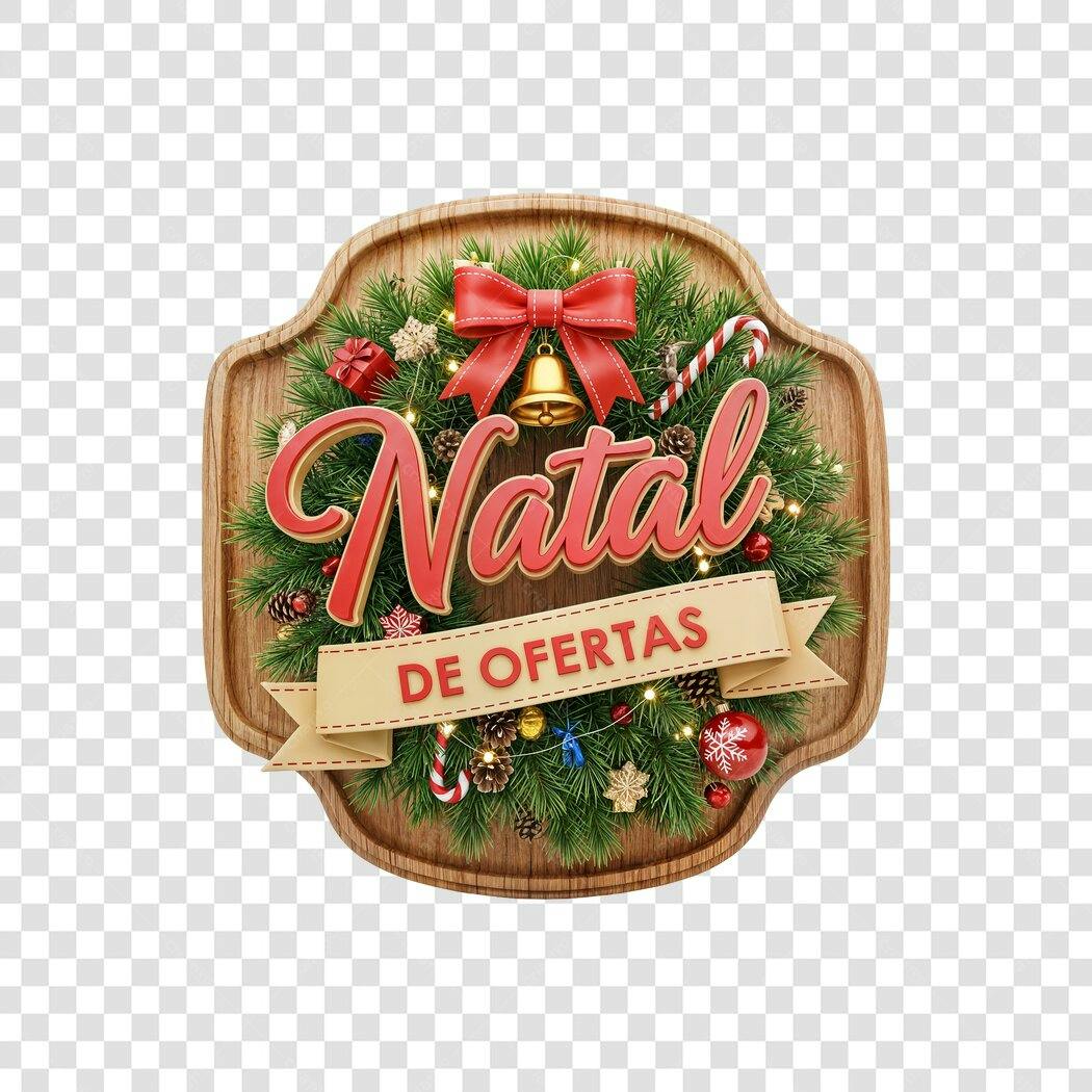 Selo Promocional Natal de Ofertas guirlanda laço sinos vermelho verde PNG transparente