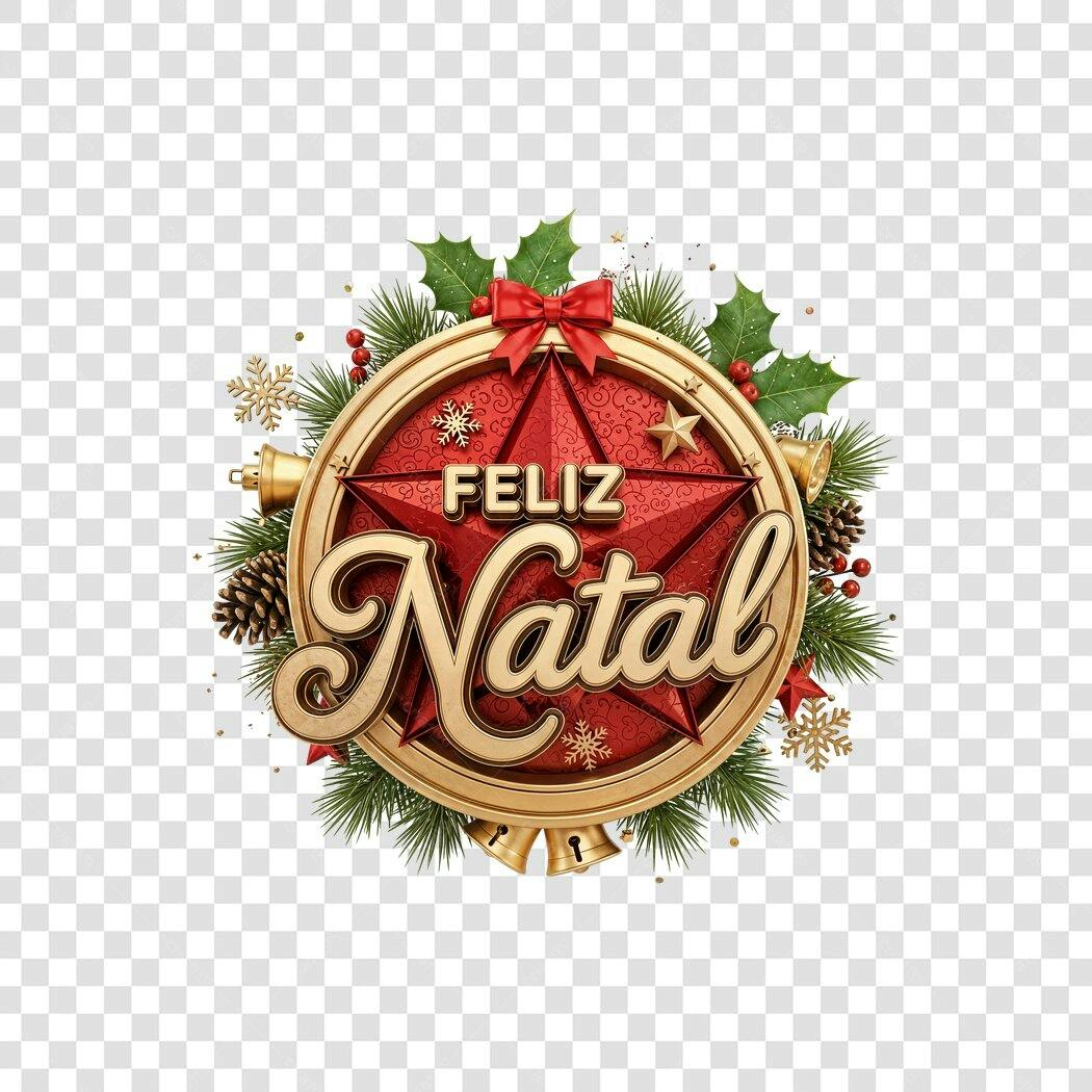Selo Feliz Natal Dourado e Vermelho Festivo PNG com fundo transparente