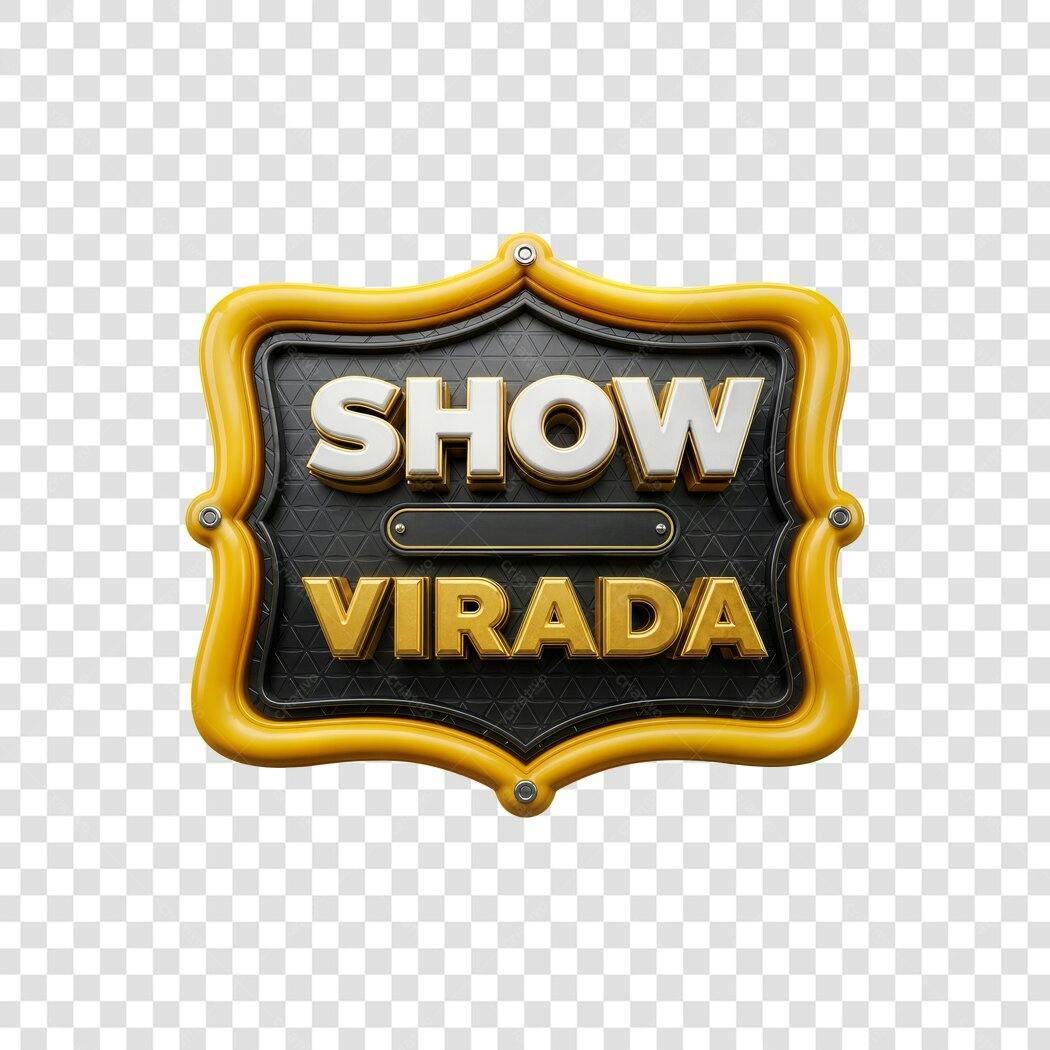 Letreiro 3D Show Virada Ano Novo Dourado Preto Branco PNG com fundo transparente