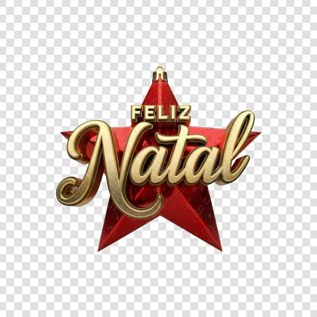 Título Feliz Natal 25 de Dezembro dourado com estrela vermelha PNG com fundo transparente