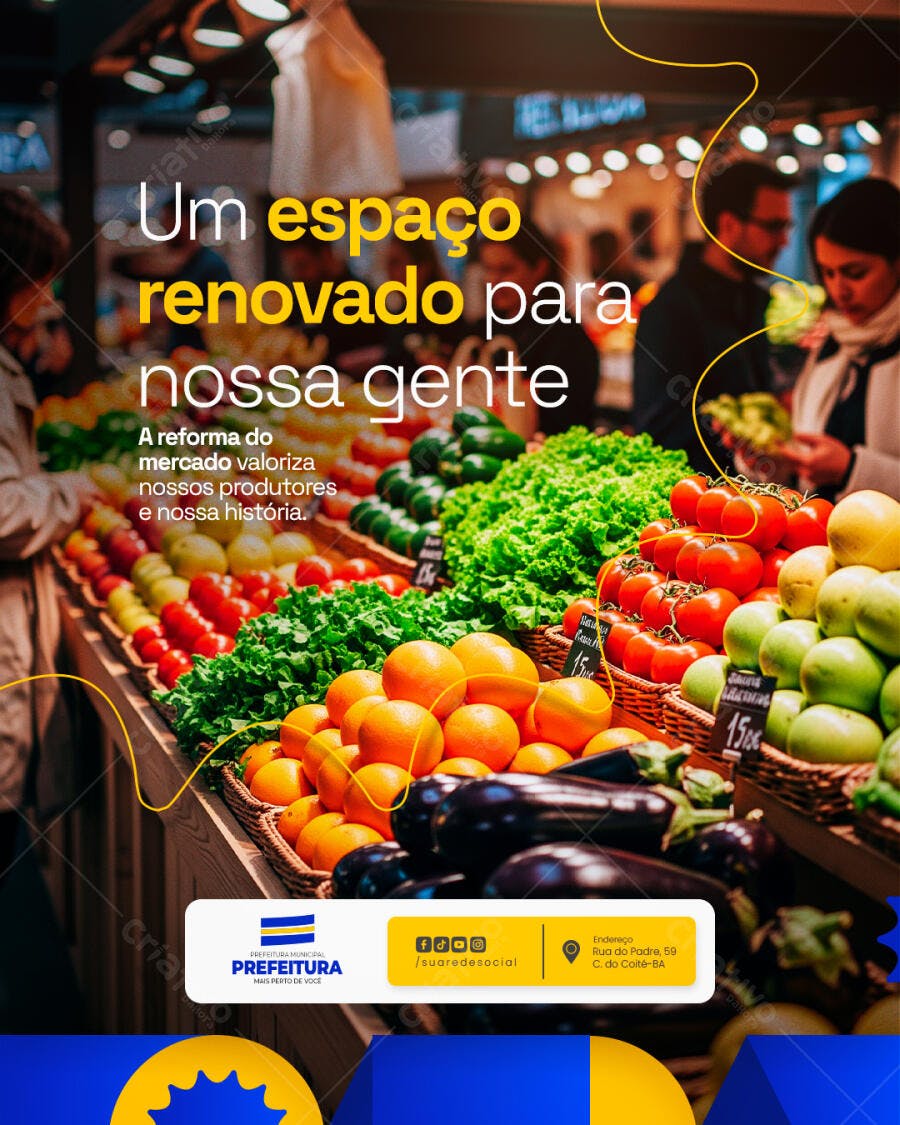Flyer de Mercado Renovado para Nossa Gente PSD Editável