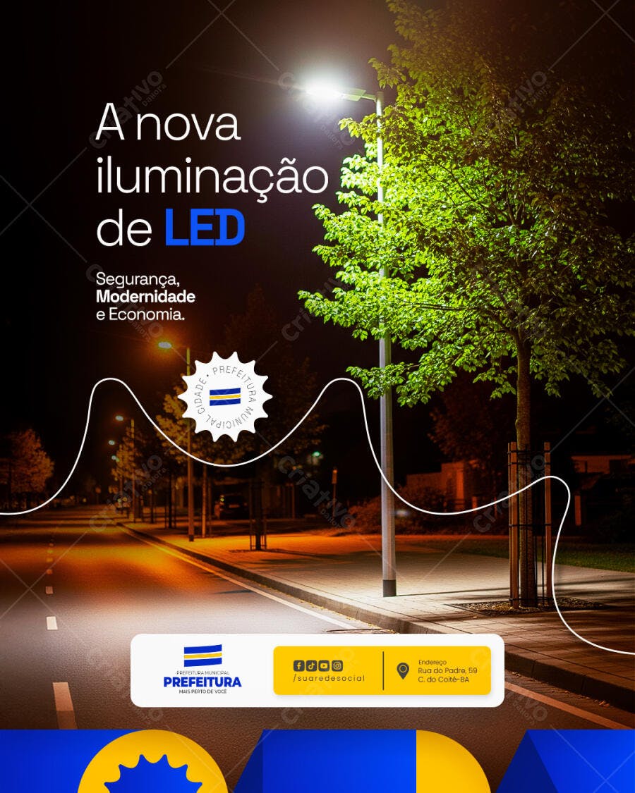 Post para Redes Sociais Iluminação LED Urbana PSD Editável