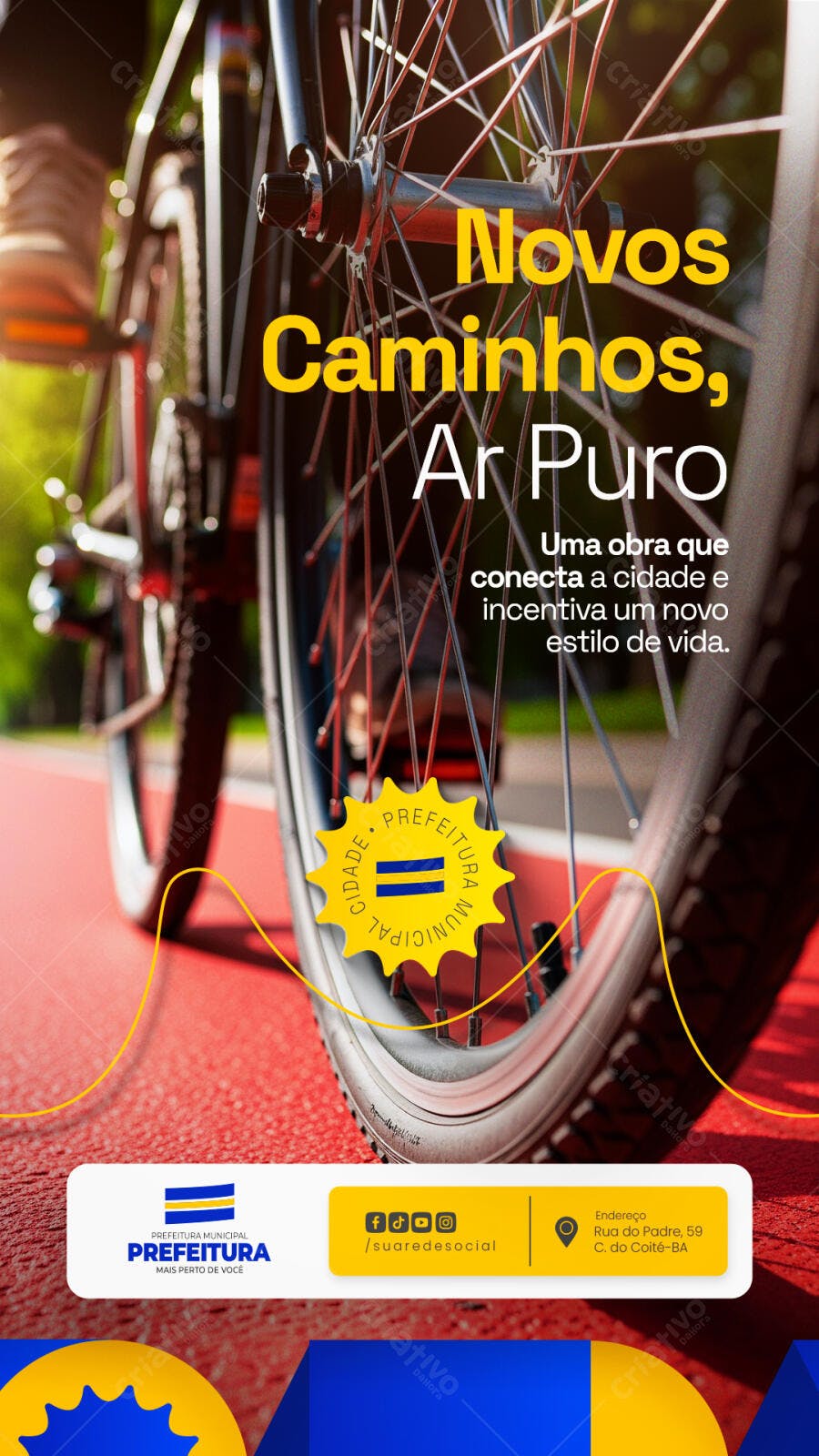 Flyer Prefeitura Campanha Novos Caminhos Bicicleta PSD Editável