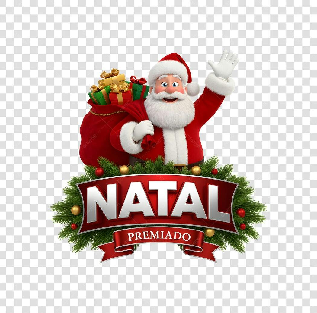 Elemento Gráfico Natal Premiado Papai Noel com Presentes PNG com fundo transparente
