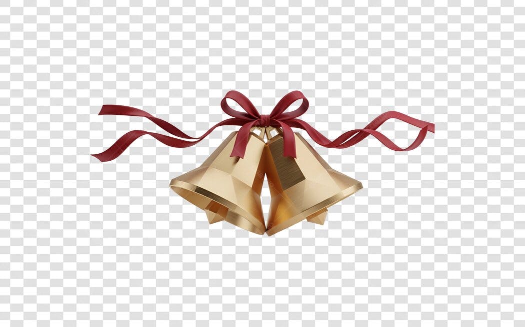 Elemento Gráfico Sinos de Natal Dourados e Laço Vermelho PNG com fundo transparente