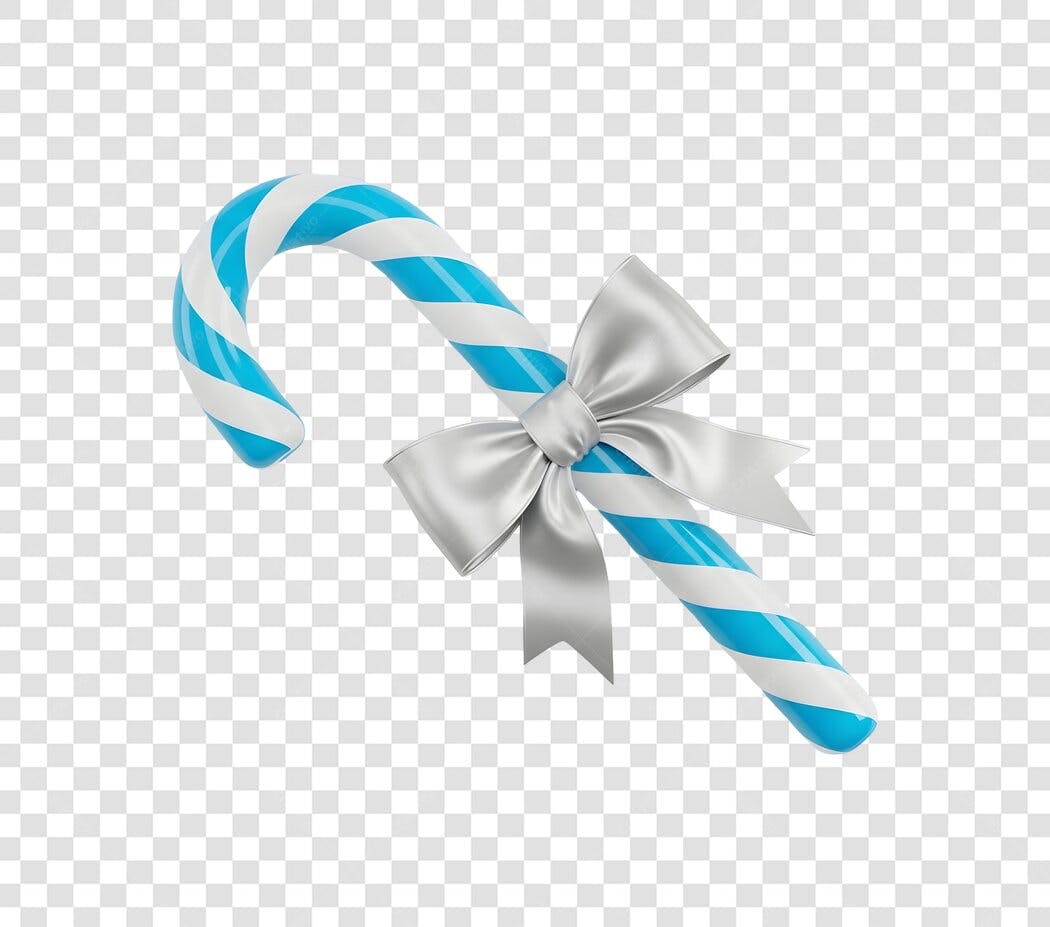 Ilustração 3D Natal Bengala Doce Azul Laço Prata PNG com fundo transparente