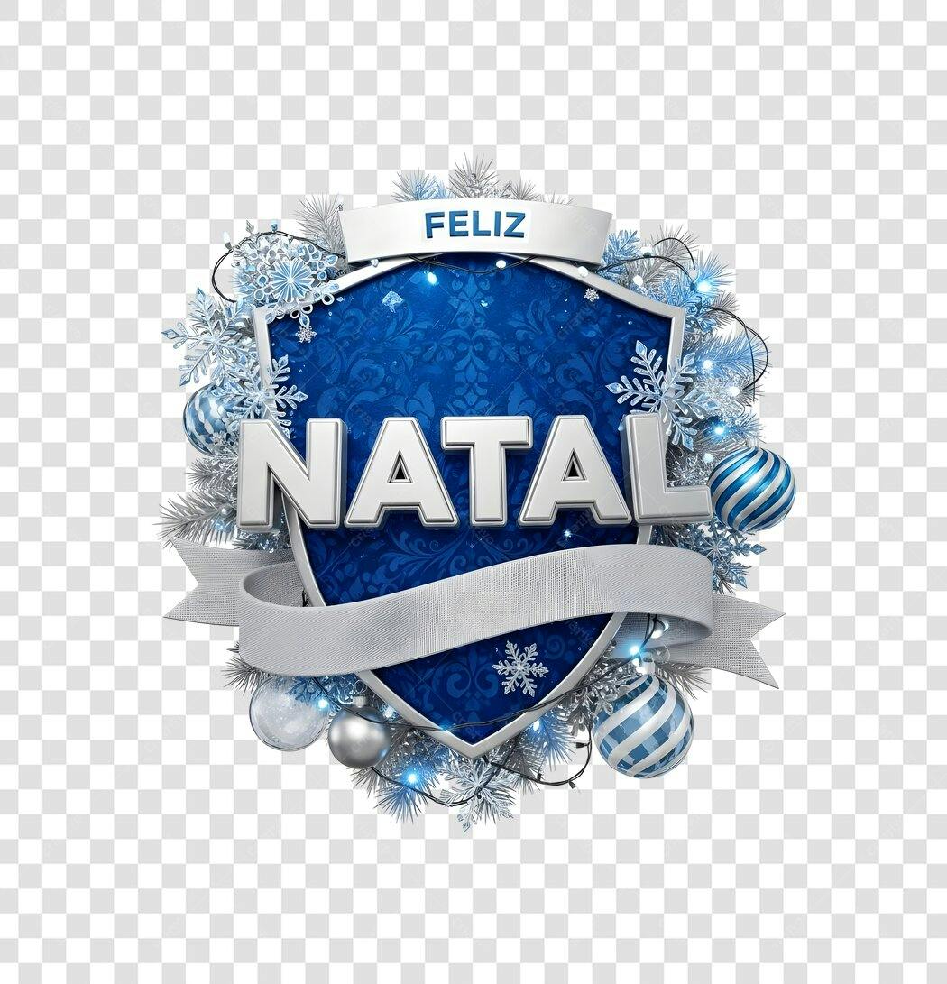 Selo Natalino Feliz Natal Azul Prata Flocos Neve PNG com fundo transparente