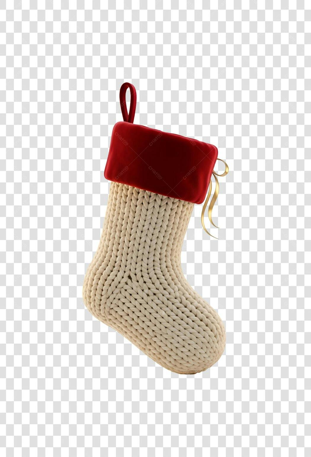 Meia de Natal Festiva Vermelha e Bege PNG com fundo transparente