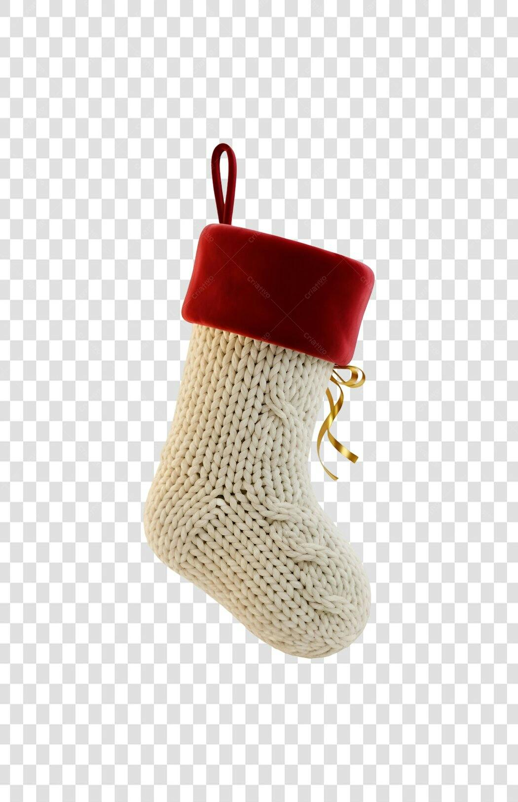 Meia de Natal decorativa festiva vermelha e creme PNG com fundo transparente