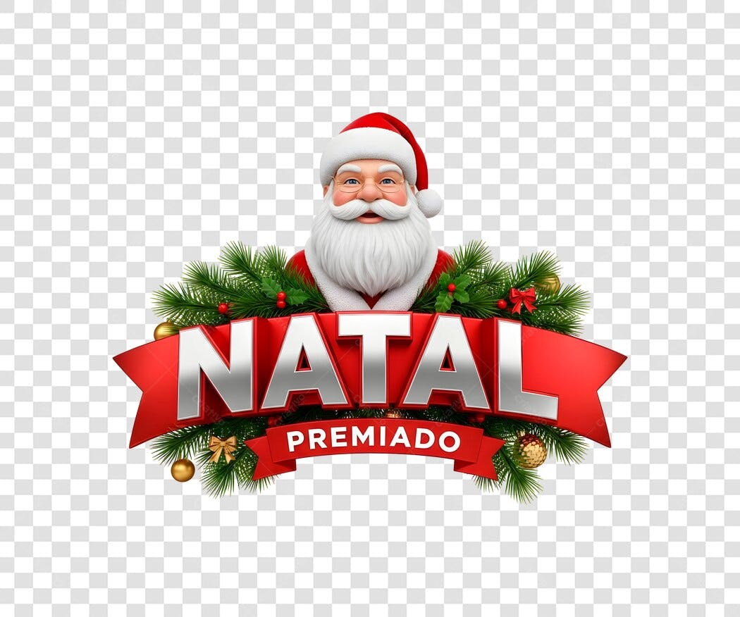 Banner Natal Premiado com Papai Noel Ilustração 3D PNG com fundo transparente