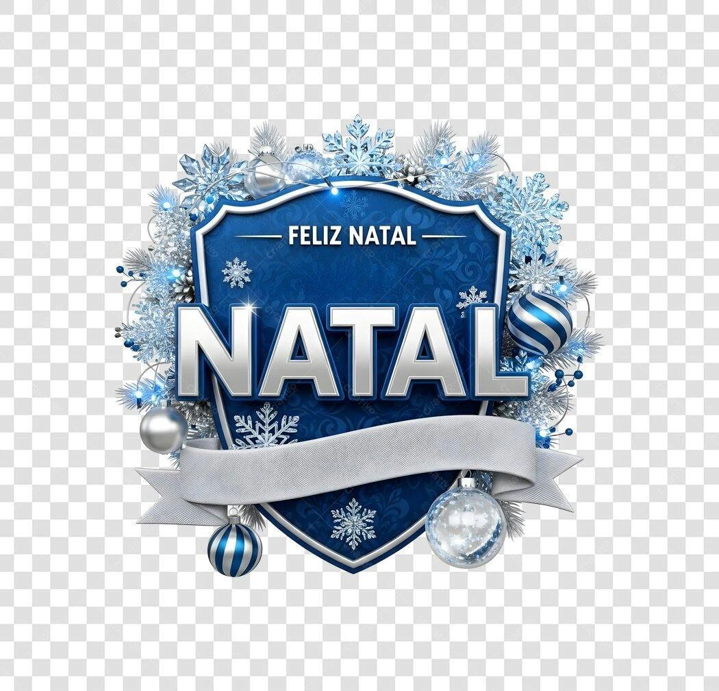 Selo Festivo Feliz Natal Azul Prata Flocos Neve PNG com fundo transparente