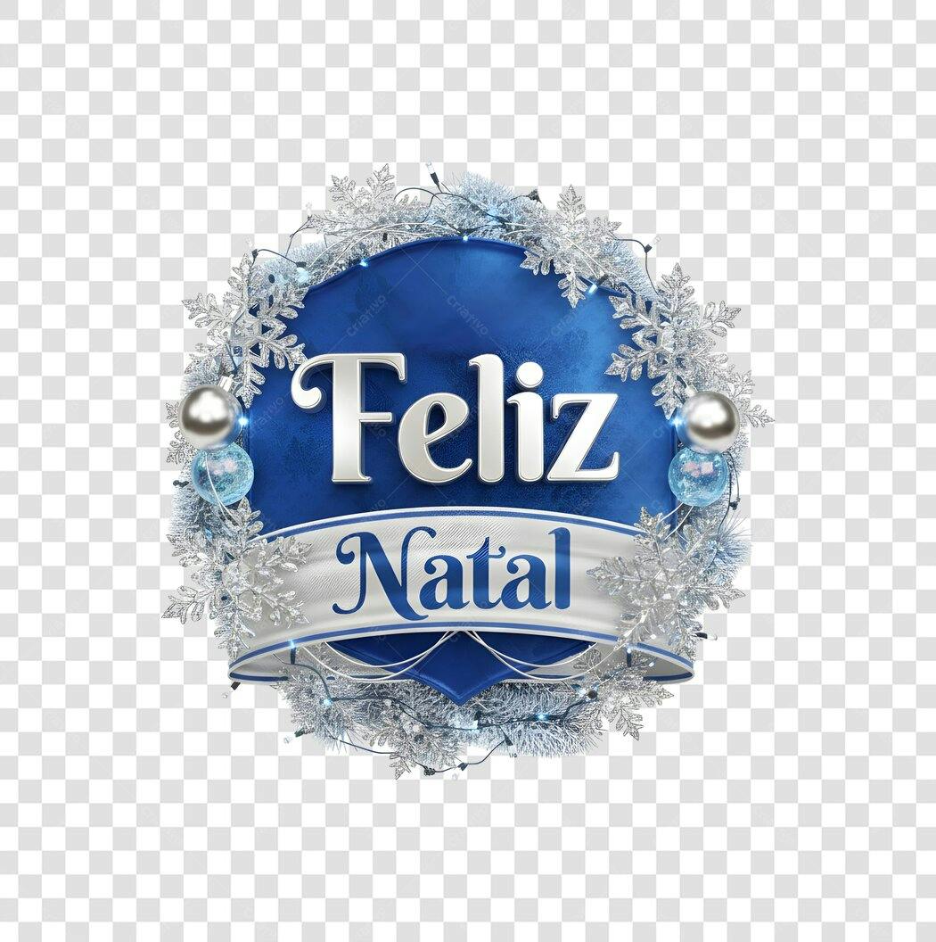 Selo Feliz Natal Dezembro 25 PNG com fundo transparente azul prateado festivo