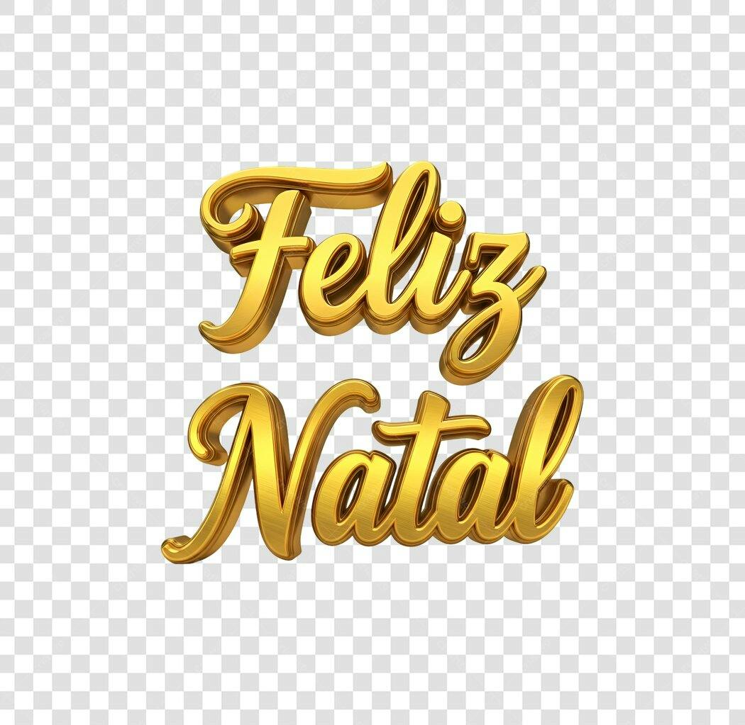 Elemento Gráfico Feliz Natal dourado script PNG com fundo transparente