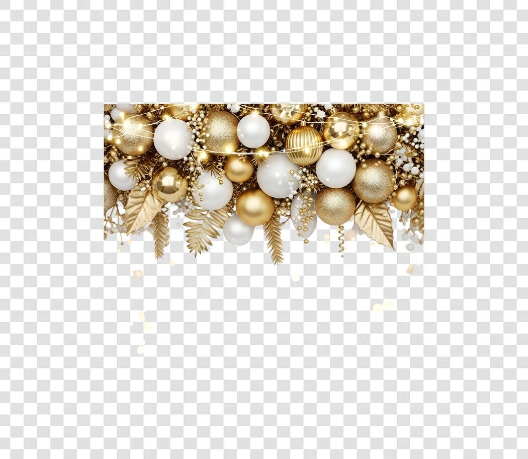 Borda Decorativa Natal Festas Dourado Branco para Mídias Sociais PNG com fundo transparente