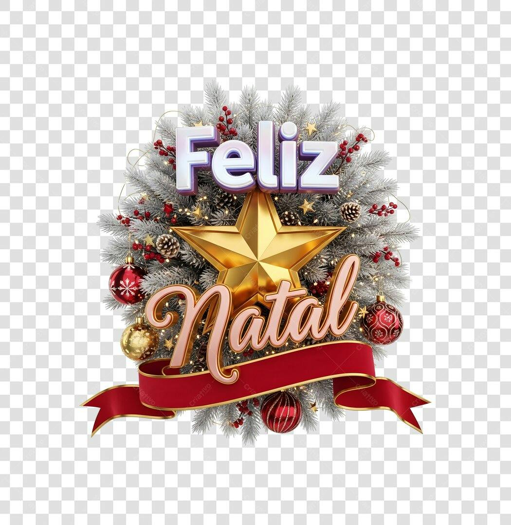 Ilustração Feliz Natal Ramos Nevados Estrela Dourada PNG com fundo transparente