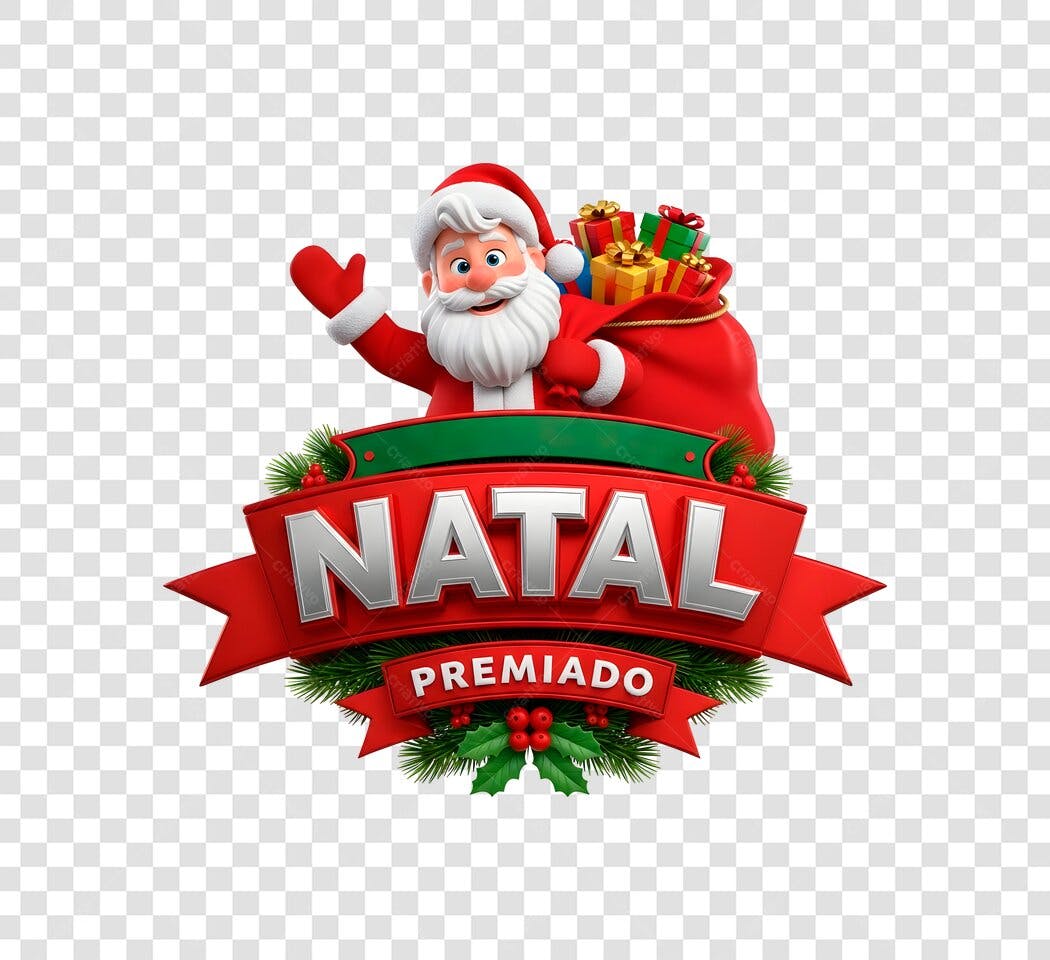 Selo Natal Premiado Papai Noel Vermelho Verde Branco PNG com fundo transparente