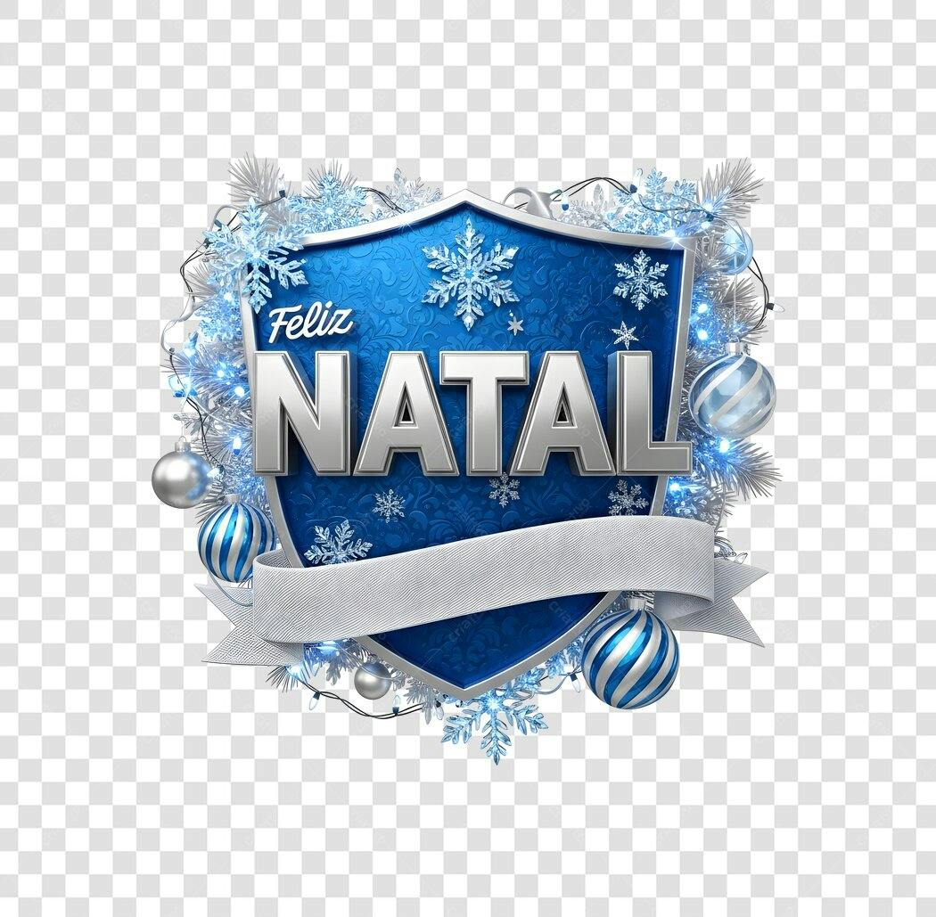 Emblema Festivo Feliz Natal 25 de Dezembro Azul Prata PNG com fundo transparente