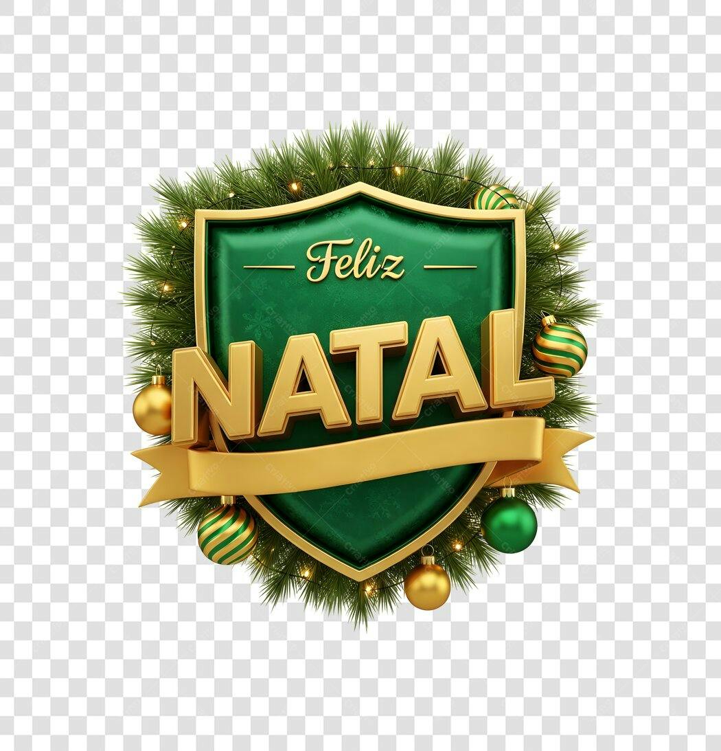 Emblema Feliz Natal Dourado Verde Pinheiro Enfeites PNG com fundo transparente