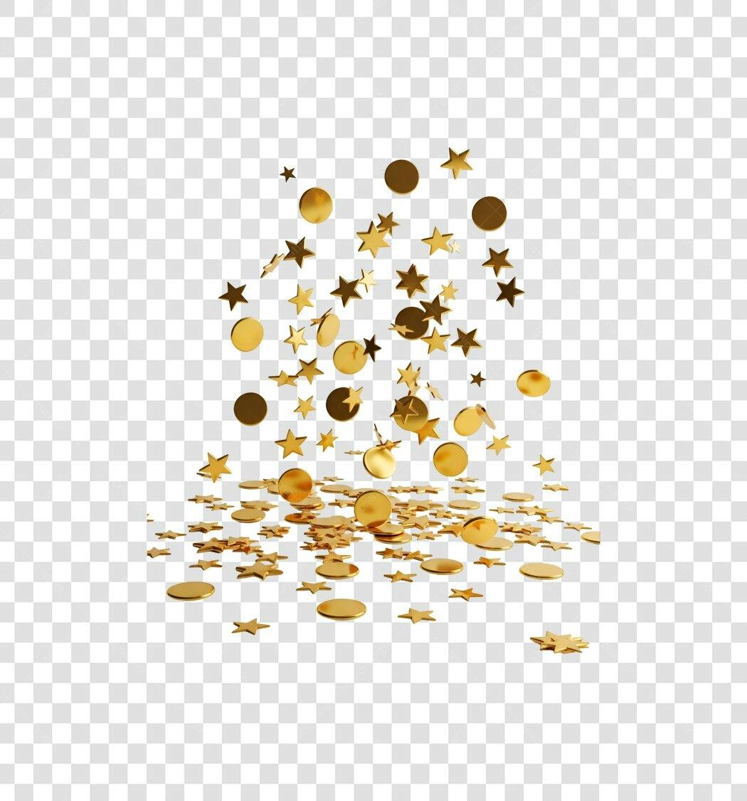 Confetes Dourados com Estrelas e Círculos para Festa Celebração PNG com fundo transparente