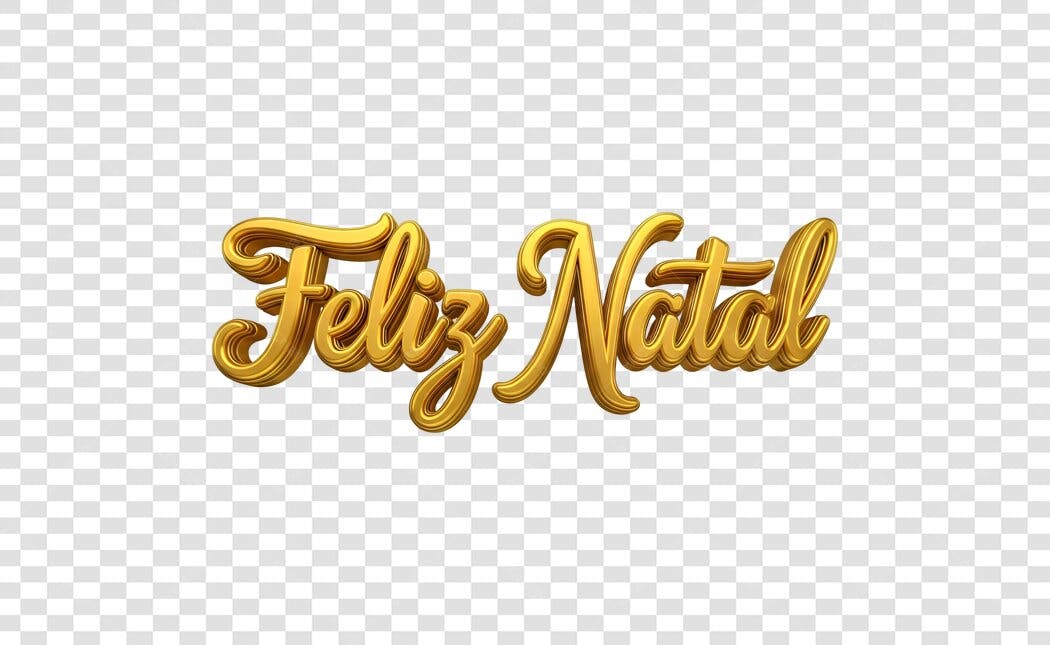 Texto 3D Feliz Natal Dourado Metálico PNG com fundo transparente