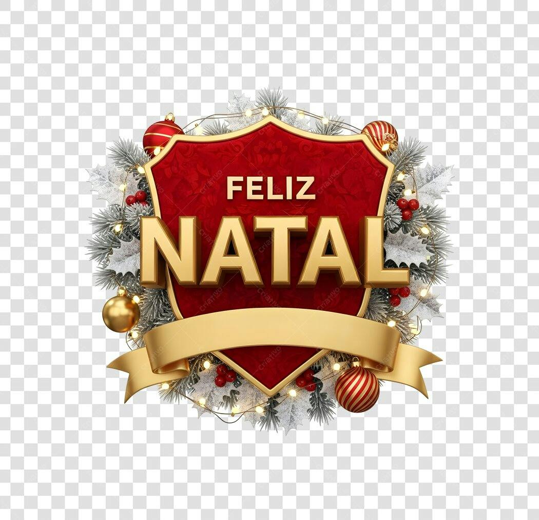 Selo Festivo Feliz Natal Vermelho Dourado Clássico PNG com fundo transparente