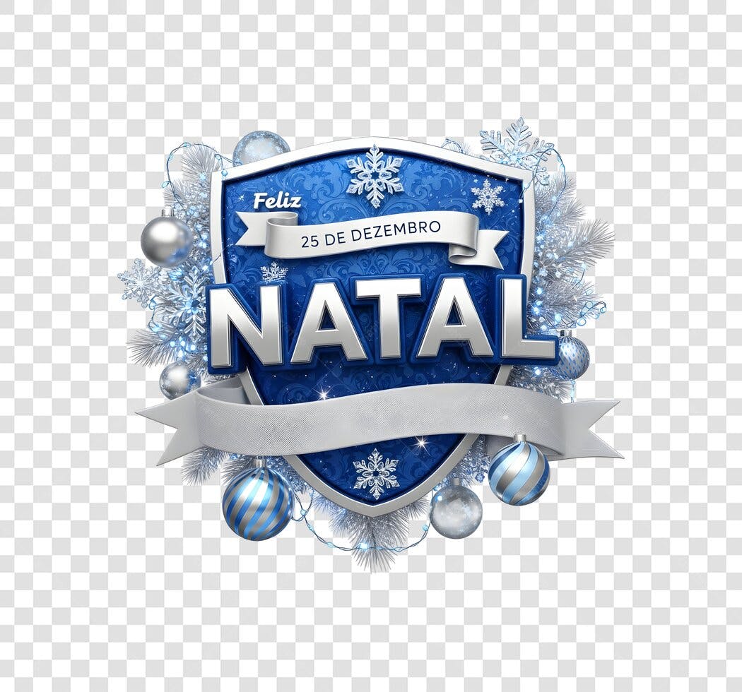 Selo Feliz Natal 25 de Dezembro Azul Prata PNG com fundo transparente