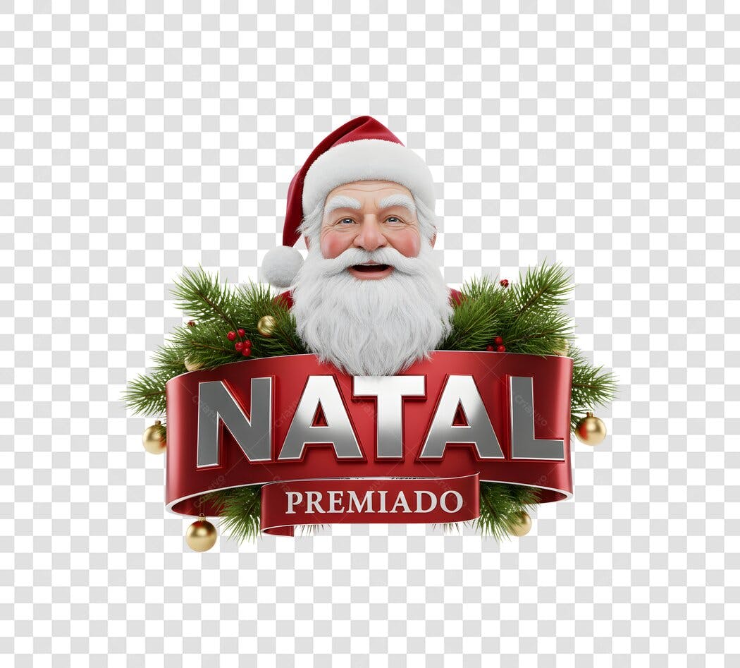 Selo Promocional Natal Premiado Papai Noel 3D Pinho Vermelho Dourado PNG com fundo transparente