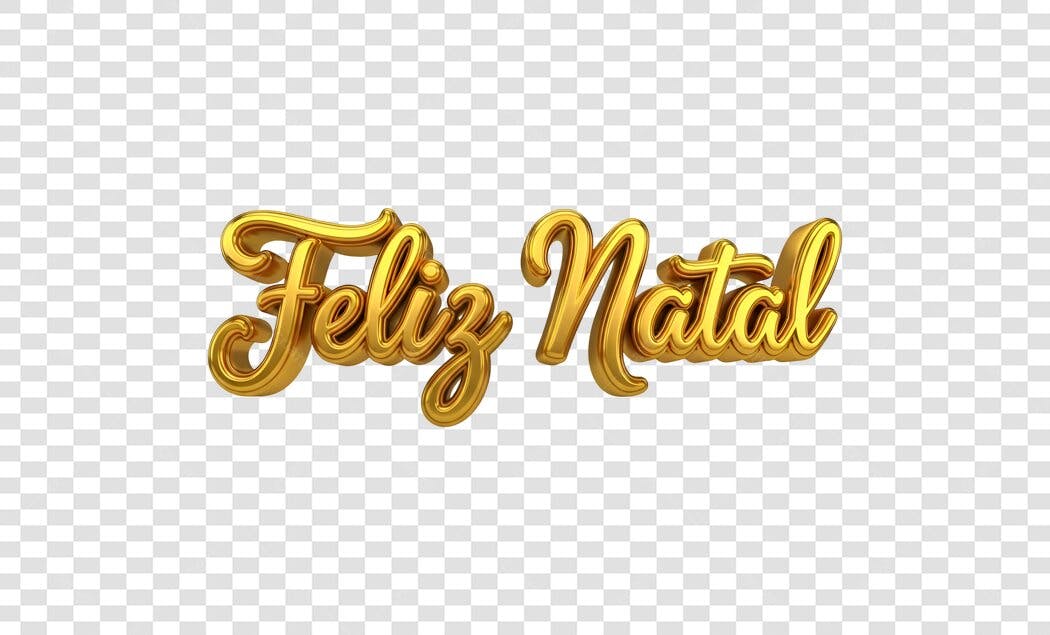 Texto Feliz Natal Dourado 3D para posts e banners PNG com fundo transparente