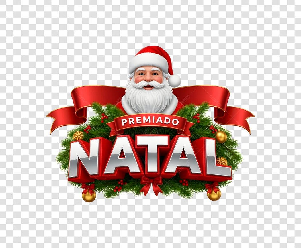 Selo de Natal Premiado com Papai Noel e Decorações PNG com fundo transparente