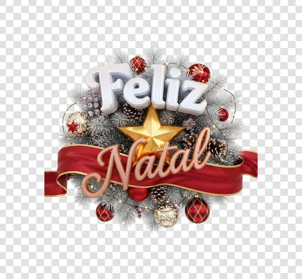 Selo Decorativo Feliz Natal Branco Vermelho Dourado com Estrela PNG com fundo transparente
