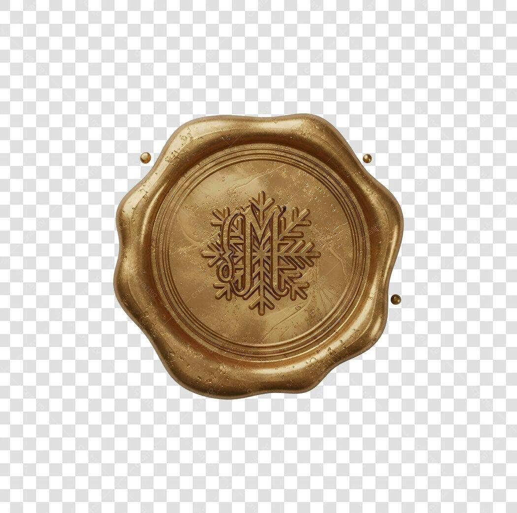 Selo de cera dourado Natal floco de neve letra M PNG com fundo transparente