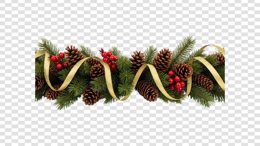 Guirlanda de Natal com Bagas Vermelhas e Fita Dourada PNG com fundo transparente