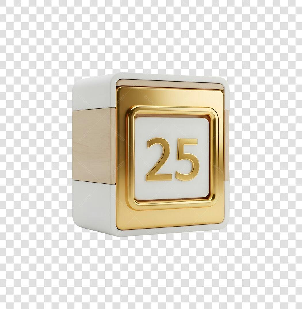 Elemento 3D Número 25 Dourado Branco Calendário Natal Promoção PNG com fundo transparente