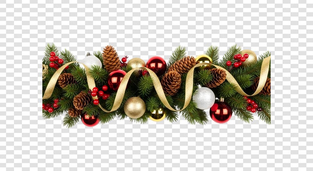 Borda decorativa Natal pinhas e bolas PNG com fundo transparente