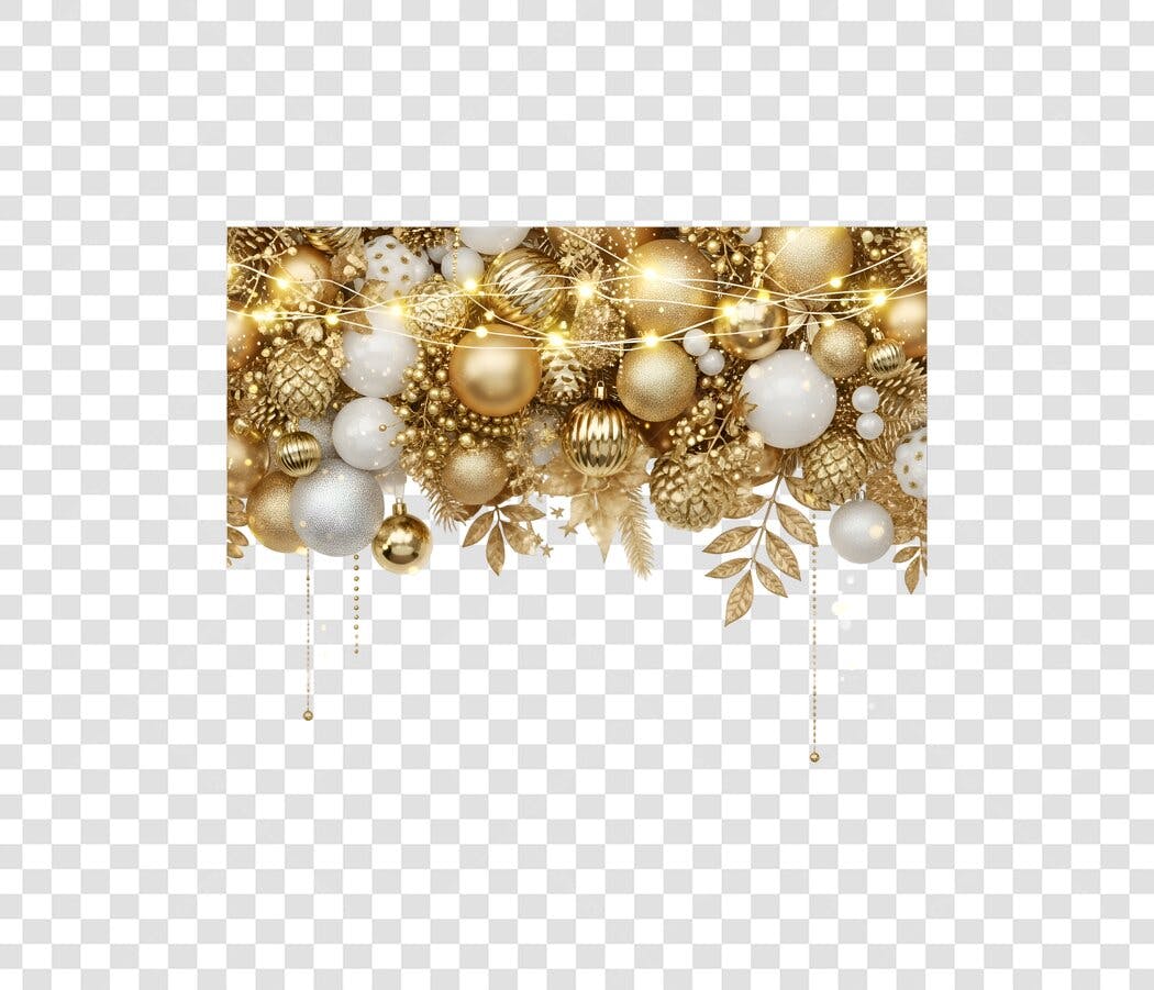 Borda decorativa Natal Festas dourada branca com luzes PNG com fundo transparente