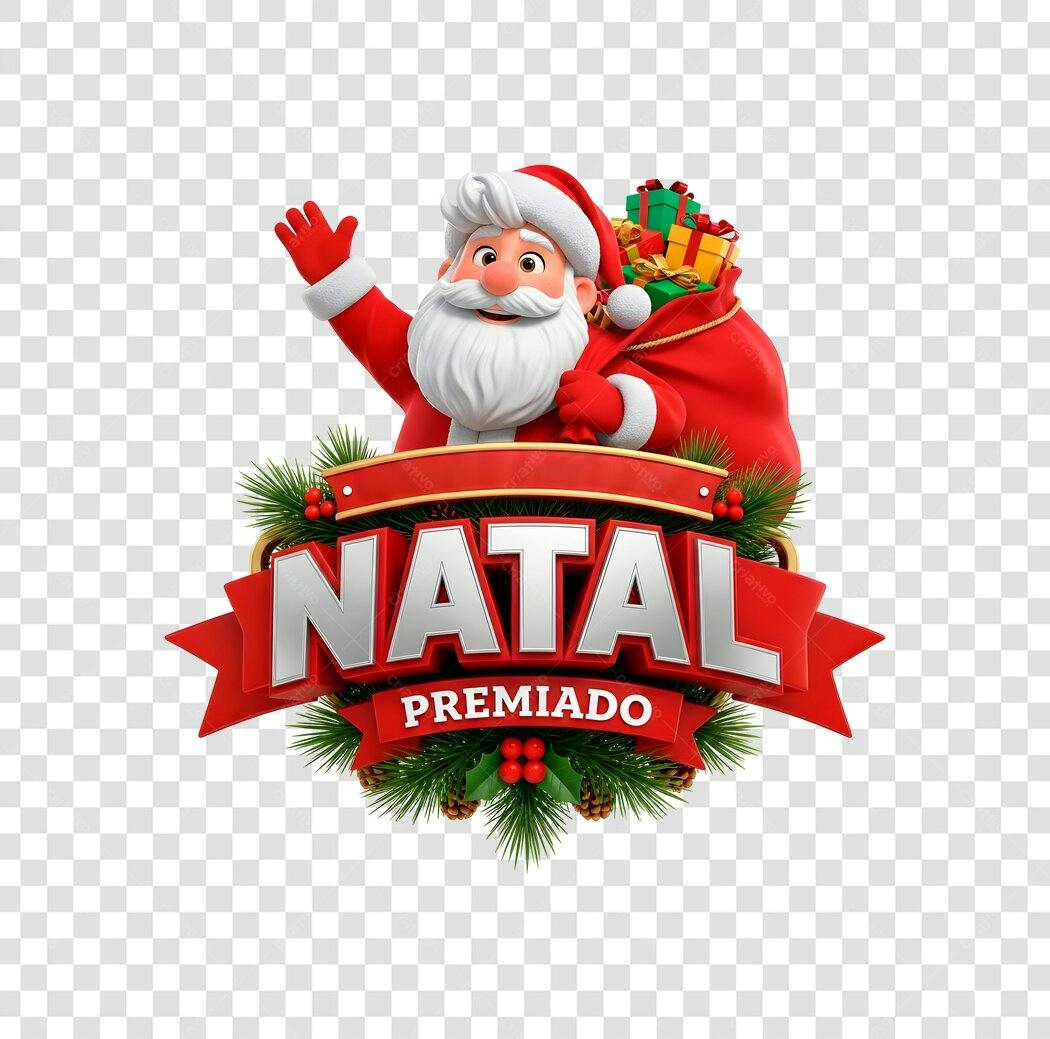 Banner Natal Premiado Papai Noel 3D PNG com fundo transparente